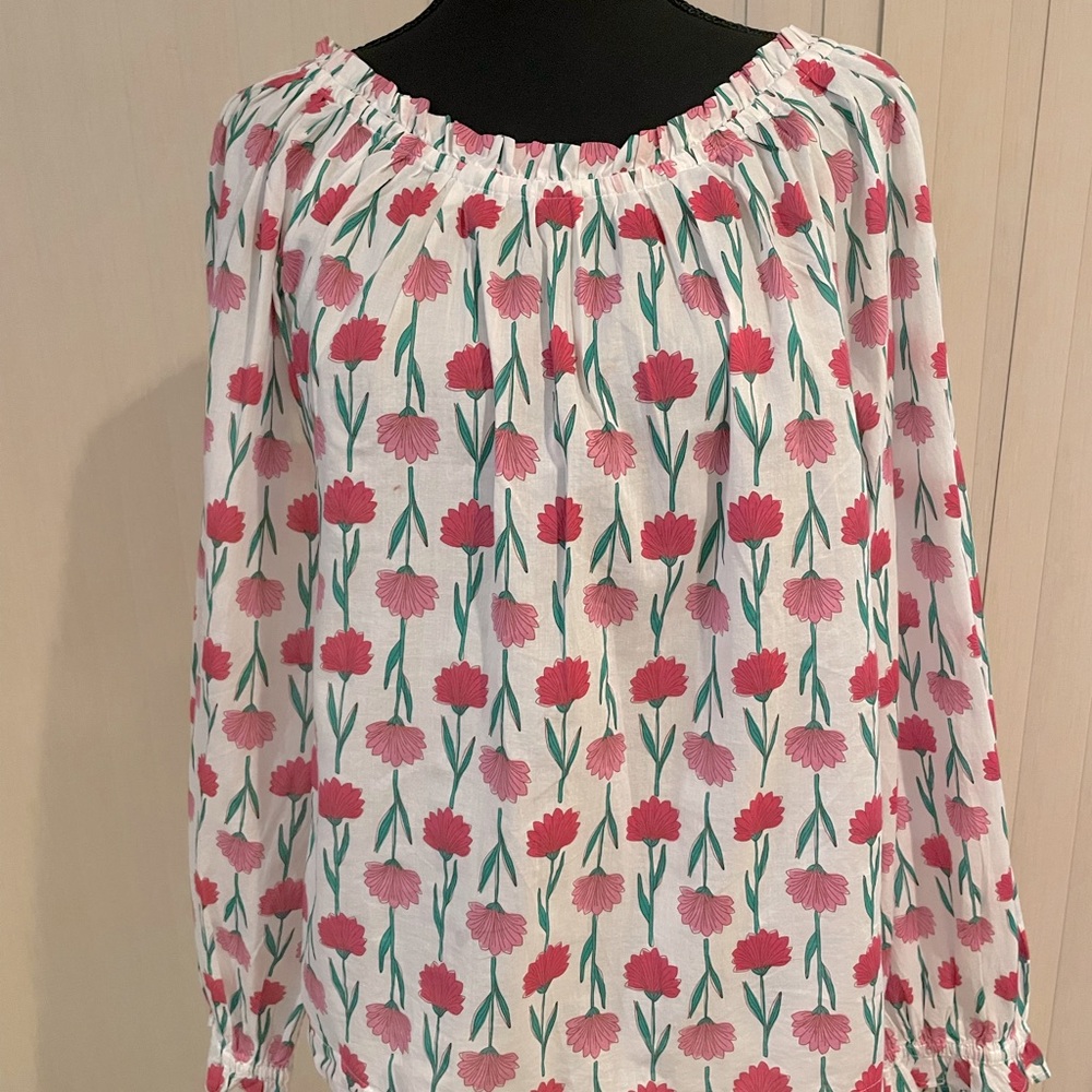 Like new - J. Crew Factory Tie-Back Ruffle Neck Top - Sz L
